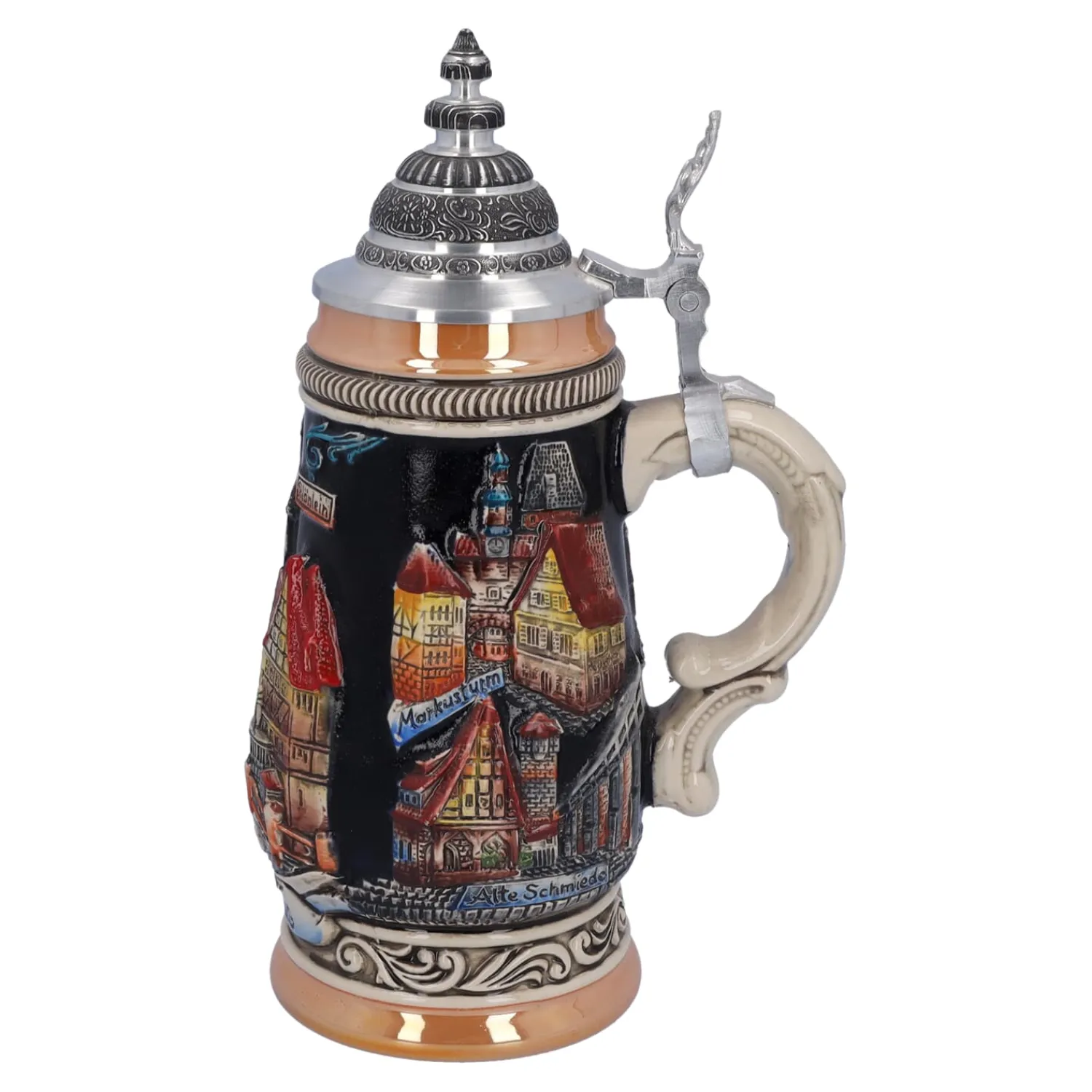Käthe Wohlfahrt Bierkruge<Bierkrug Mit Zinndeckel "Rothenburg", Schwarz, 0,25L