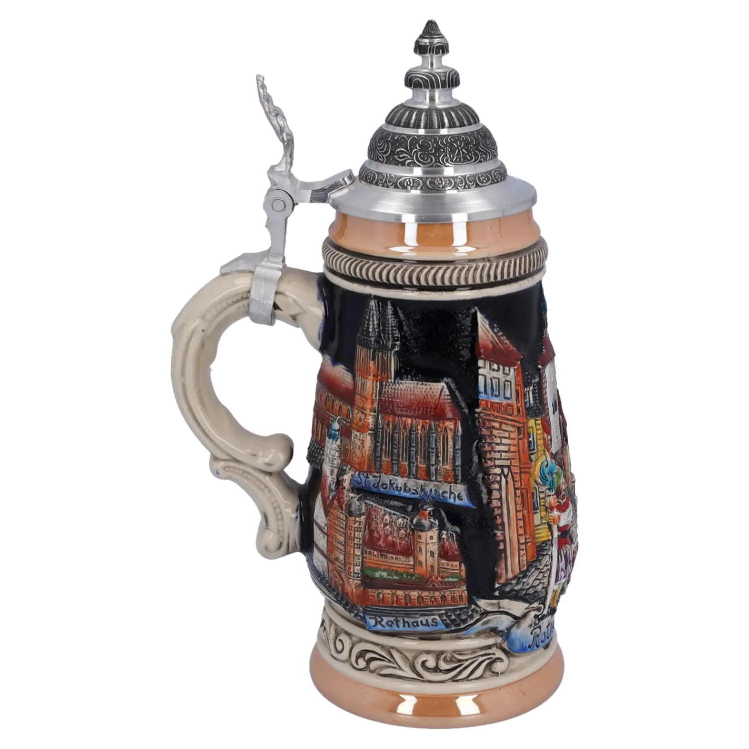 Käthe Wohlfahrt Bierkruge<Bierkrug Mit Zinndeckel "Rothenburg", Schwarz, 0,25L