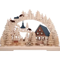 RATAGS Holzdesign Schwibbögen<3-D Schwibbögen "Holzfallerhaus", 230V Mit Usb A-Anschluss