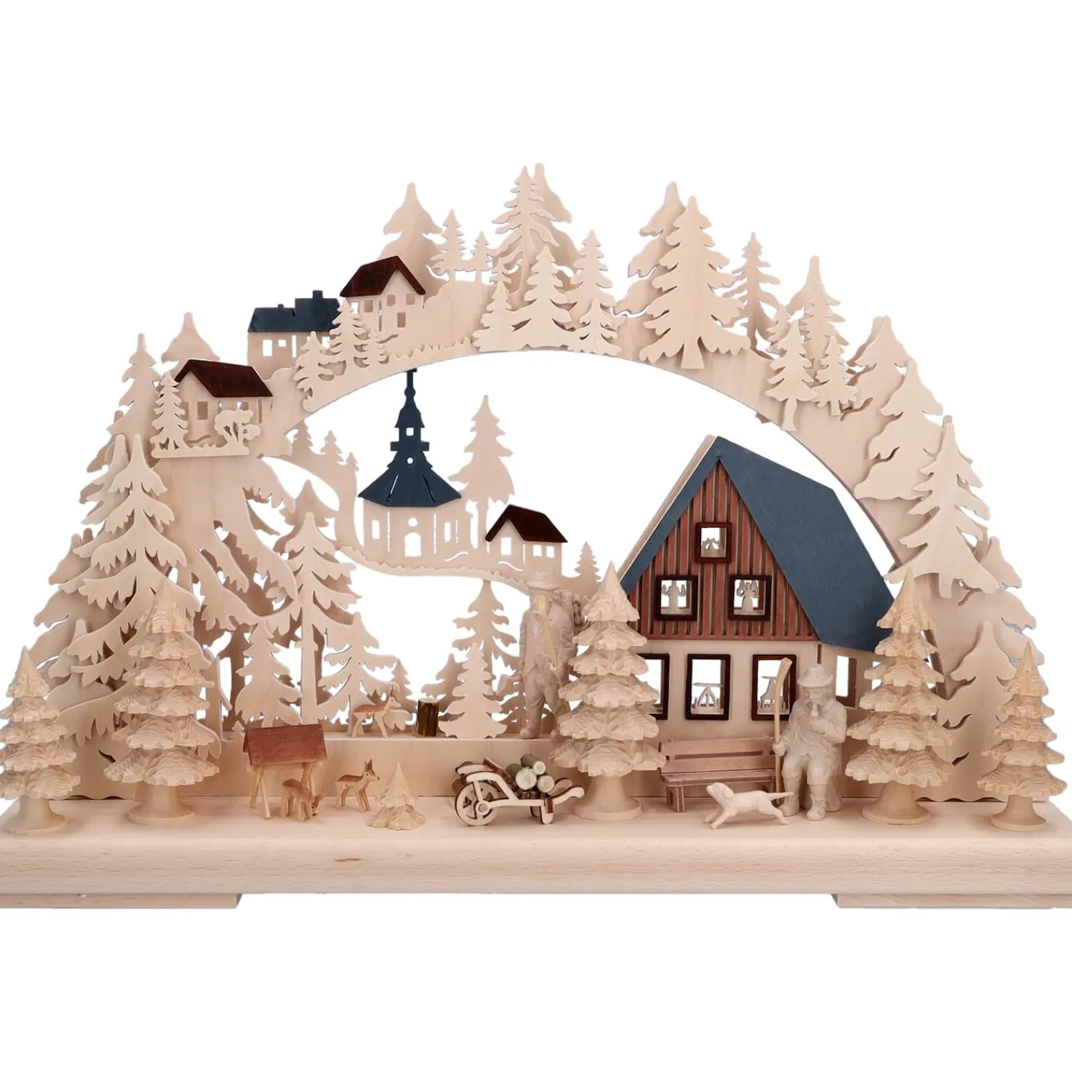 RATAGS Holzdesign Schwibbögen<3-D Schwibbögen "Holzfallerhaus", 230V Mit Usb A-Anschluss