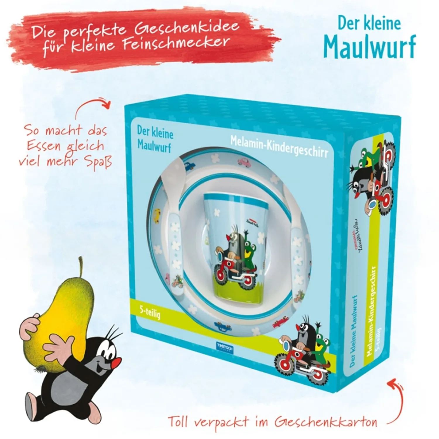 Trötsch Verlag Der Kleine Maulwurf „Krtek"<Kindergeschirr-Set "Der Kleine Maulwurf" Auf Motorrad