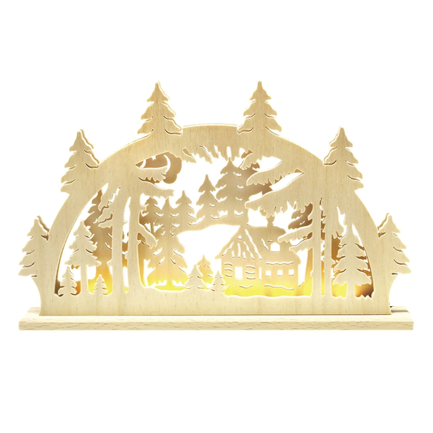 RATAGS Holzdesign Schwibbögen<Schwibbögen "Kleines Waldhauschen", 230V Mit Usb A-Anschluss