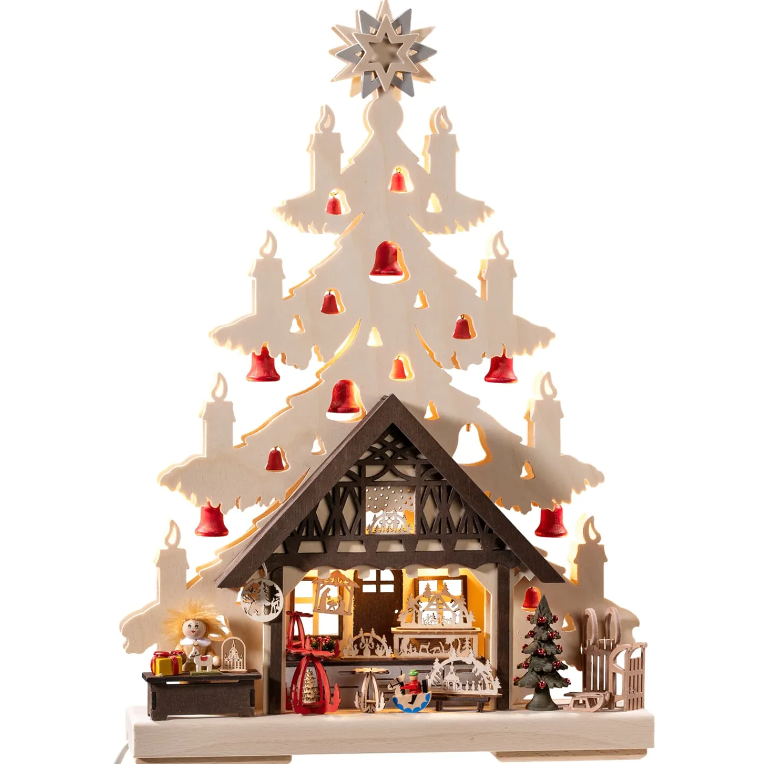 RATAGS Holzdesign Schwibbögen<Schwibbögen "Tanne Mit Geschenkeladen", 115V Mit Usb A-Anschluss