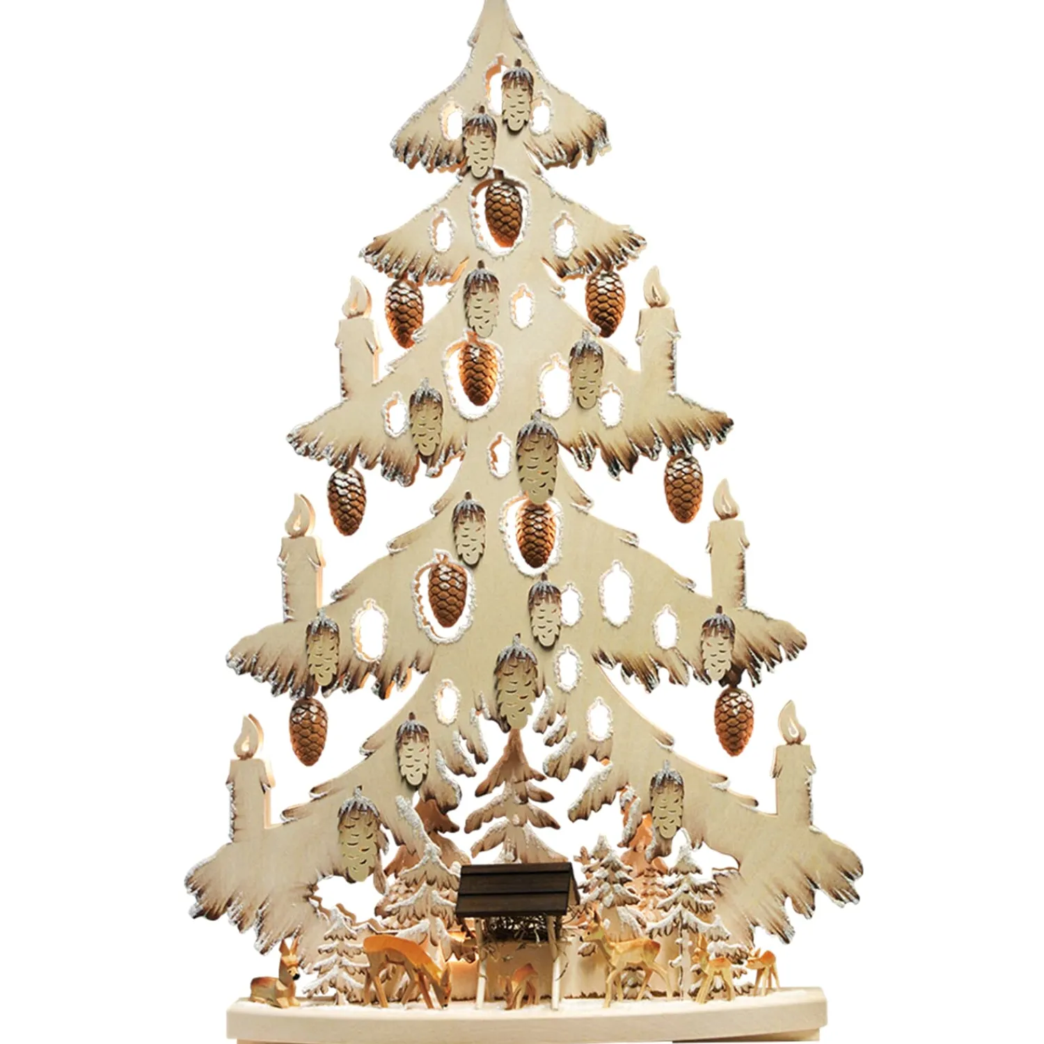 RATAGS Holzdesign Schwibbögen<Schwibbögen "Tanne Rehe An Der Futterkrippe", 230V Mit Usb A-Anschluss