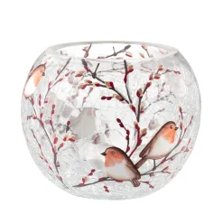 Käthe Wohlfahrt Kerzen & Teelichthalter<Windlicht "Rotkehlchenfamilie" Oval , 8 Cm