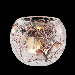 Käthe Wohlfahrt Kerzen & Teelichthalter<Windlicht "Rotkehlchenfamilie" Oval , 8 Cm